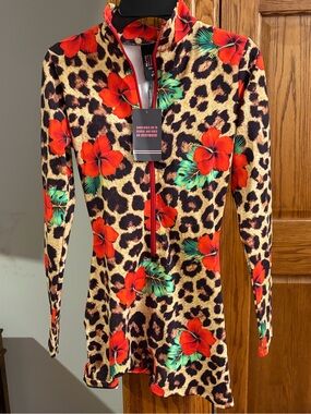 Leopard & Red Floral Long-Sleeve Romper